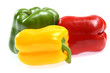 red, yellow and green paprika on white red, yellow and green paprika on white