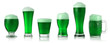 Different glasses of St. Patrick's Day green beer
