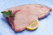 swordfish on glass dish