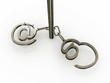 Handcuffs with "at" on white background. 3D