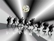 Gruppe junger Gitarrenspieler-Silhouette-mit Discokugel
