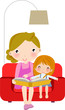 Young mother reading book to her daughter