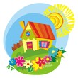 Summer background with small house