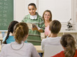Student giving report in classroom