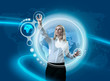 Future Globe Interface Navigating By Attractive Blonde Future Globe Interface Navigating By Attractive Blonde