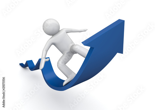 Illustration: Surfing on a blue arrow of success Surfing on a blue arrow of success