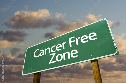Photo: Cancer Free Zone Green Road Sign and Clouds Cancer Free Zone Green Road Sign and Clouds