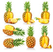 set fresh pineapple fruits with cut set fresh pineapple fruits with cut