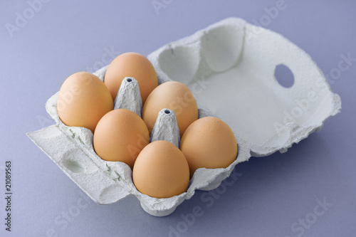 6 braune Eier im Karton