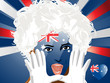 Australian fan with face paint encourage and scream Australian fan with face paint encourage and scream