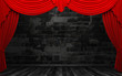 Red velvet curtain opening scene made in 3d