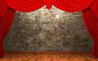 Red velvet curtain opening scene made in 3d