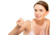 Beauty woman with spoon of yoghurt Beauty woman with spoon of yoghurt