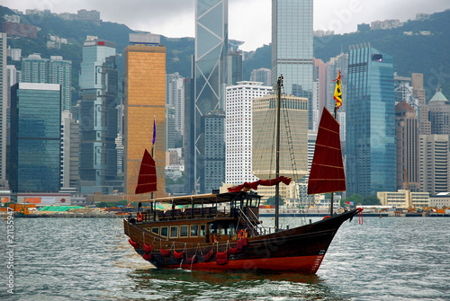 Photo: China, junk in Hong Kong harbor China, junk in Hong Kong harbor