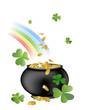 rainbow over clovers with gold pot
