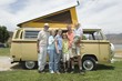 Three generational family with campervan
