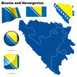 Bosnia and Herzegovina. Shape, flags and icons.