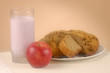 Photo: Home made bread, glass of yogurt and an apple Home made bread, glass of yogurt and an apple