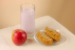 Photo: Home made bread, glass of yogurt and an apple Home made bread, glass of yogurt and an apple