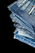 Blue denim jeans pile