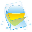 vector ukraine button flag frozen in ice cube