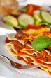Lasagne Nudelgericht auf einem weißen Teller Lasagne Nudelgericht auf einem weißen Teller