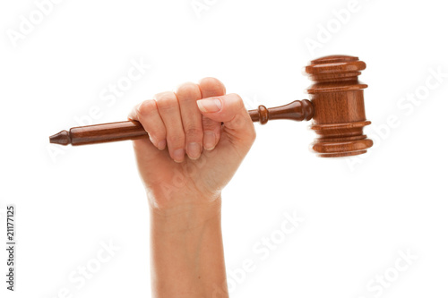 Photo: Woman Holding Wooden Gavel Isolated on White Woman Holding Wooden Gavel Isolated on White