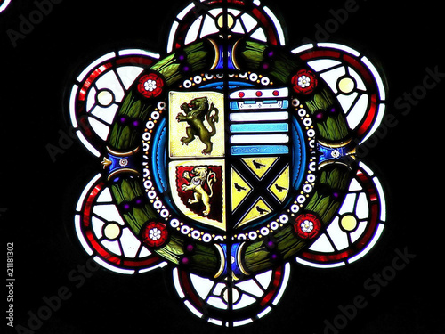 Warwick: Inside the castle: The colour window with heraldry