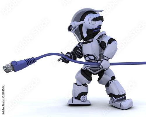Illustration: robot with RJ45 network cable robot with RJ45 network cable