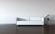 Minimalism: white couch and vase by the wall Minimalism: white couch and vase by the wall