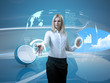 Attractive blonde with interface in futuristic interior