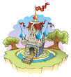 Cartoon fantasy castle, surrounded by water moat, vector Cartoon fantasy castle, surrounded by water moat, vector
