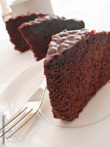 Photo: Chocolate Cake Slices at Breakfast. Chocolate Cake Slices at Breakfast.