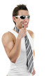 attractive muscular man with tie in sunglasses