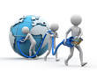 Team of people carrying an Internet cable.