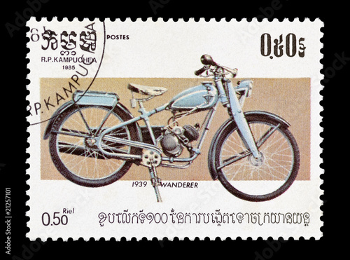 Photo: Kampuchean stamp featuring a vintage Wanderer motorcycle Kampuchean stamp featuring a vintage Wanderer motorcycle