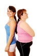 Happy slim woman and unhappy overweight woman back to back