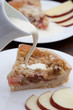 Slice of freshly baked rhubarb crumble