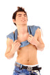 smiling boy undressed up to a belt
