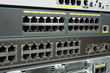 Photo: Telecommunication equipment router switch. RJ6-45 Ethernet ports Telecommunication equipment router switch. RJ6-45 Ethernet ports