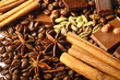 aroma coffe. ingredients. coffe beens, anise, chocolate, cardamo