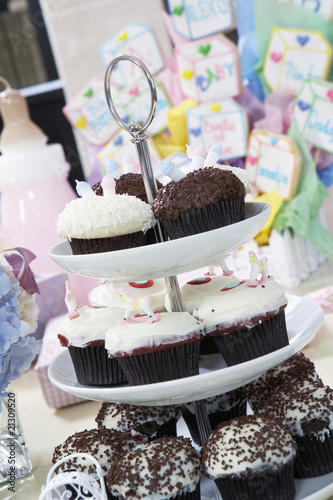 Photo: tray of cupcakes at a baby shower tray of cupcakes at a baby shower
