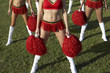 cheerleaders with pom poms on field low section