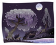 Landscape in the night with river. Vector illustration.