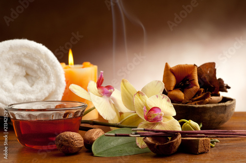Photo: aromatherapy incense and bowl of oil massage aromatherapy incense and bowl of oil massage