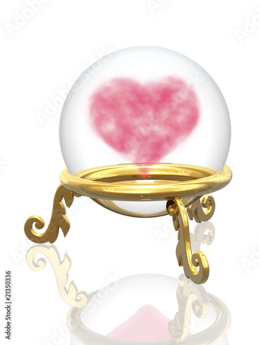 Illustration: crystal ball with red heart crystal ball with red heart