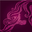 Vector grunge pink illustration of a girl with beautiful hair