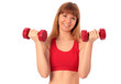Young girl doing fitness exercises over white.