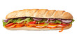 long baguette sandwich with lettuce, slices of fresh vegetables,