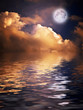moon with nightly clouds over the water